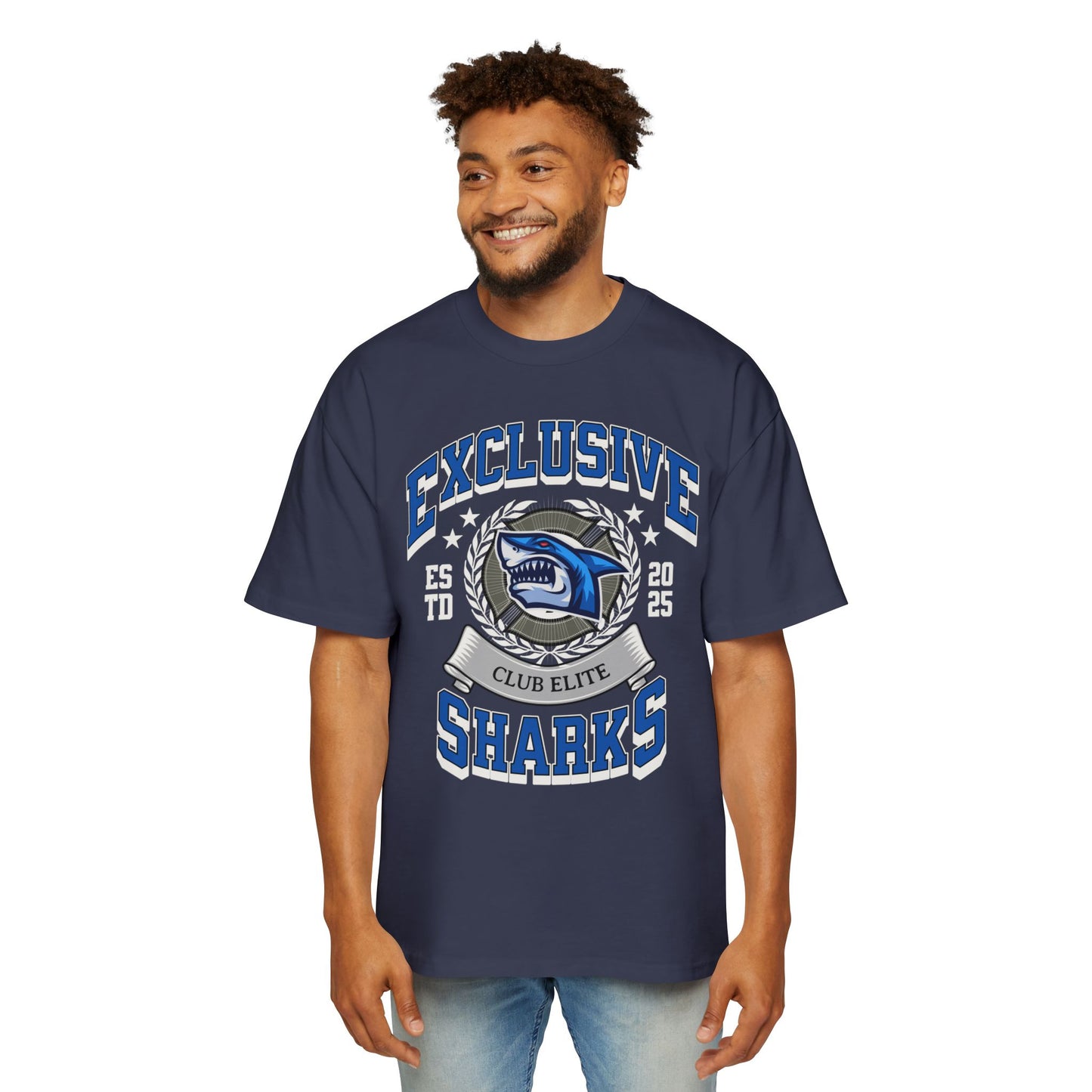 Exclusive Sharks Club Elite Men's Oversized Tee - Casual Graphic Shirt for Sports Fans